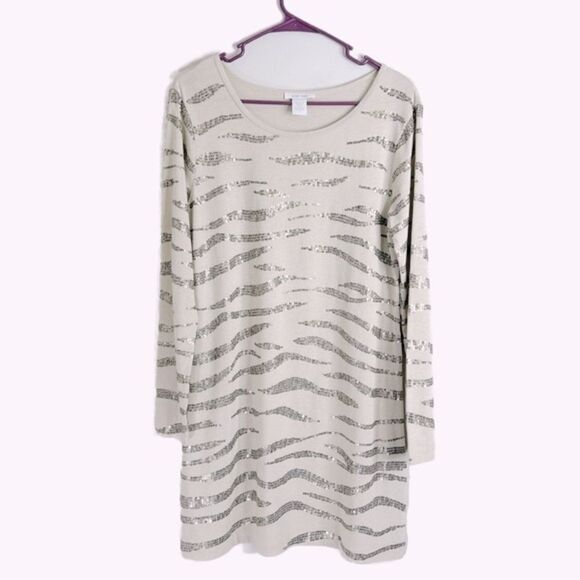 Joan Vass Women's Silver Sequin Embellished Zebra Print Dress - Picture 1 of 5